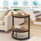Half-Moon End Table,Minimalist Small Side Table for Couch & Bedside,23.6 Height,Brown+Black