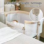 Baby Bassinets Bedside Sleeper with Wheels, 7 Height Adjustable, Beige