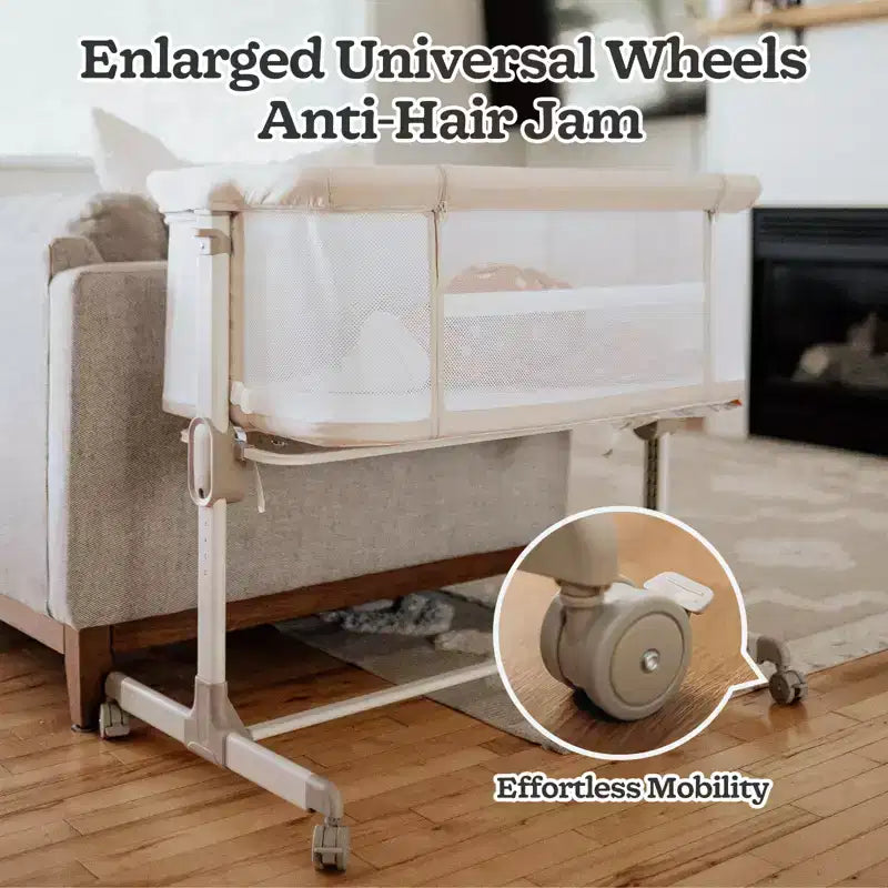 Baby Bassinets Bedside Sleeper with Wheels, 7 Height Adjustable, Beige (YELLOW)