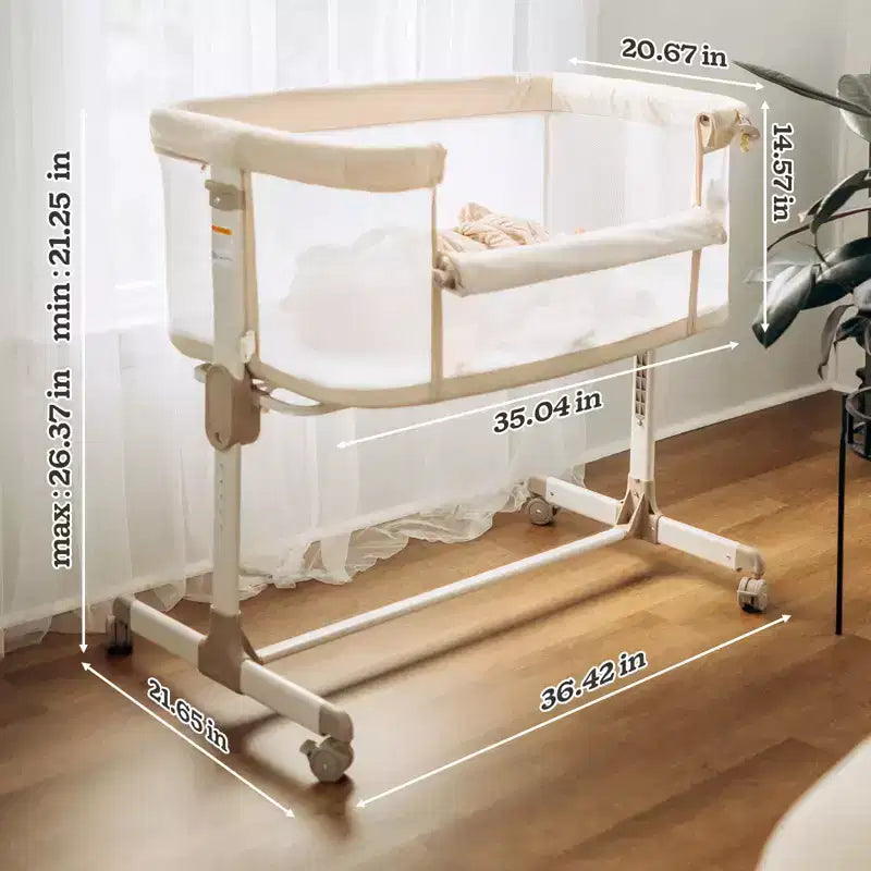 Baby Bassinets Bedside Sleeper with Wheels, 7 Height Adjustable, Beige (YELLOW)