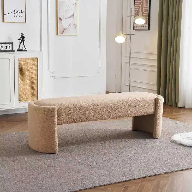 Ottoman Bench, Upholstered Minimalist Footstool with Wood Frame, End of Bed/Entryway/Bedroom/Living Room/Home Office Bench