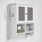 Bathroom Wall Cabinet with Sensor Light, Wall Mounted Medicine Cabinet with Storage Shelves and Towel Bar for Bathroom or Laundry Room, White