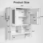 Bathroom Wall Cabinet with Sensor Light, Wall Mounted Medicine Cabinet with Storage Shelves and Towel Bar for Bathroom or Laundry Room, White