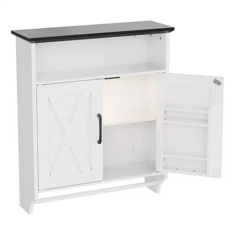 Bathroom Wall Cabinet with Sensor Light, Wall Mounted Medicine Cabinet with Storage Shelves and Towel Bar for Bathroom or Laundry Room, White