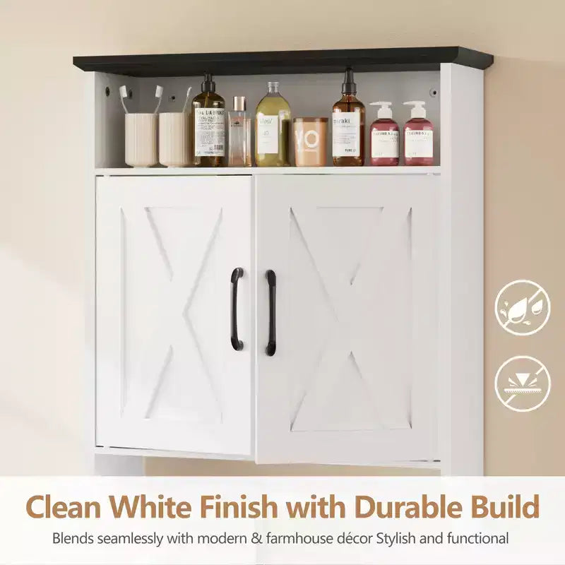 Bathroom Wall Cabinet with Sensor Light, Wall Mounted Medicine Cabinet with Storage Shelves and Towel Bar for Bathroom or Laundry Room, White