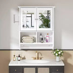 Bathroom Wall Cabinet with Sensor Light, Wall Mounted Medicine Cabinet with Storage Shelves and Towel Bar for Bathroom or Laundry Room, White
