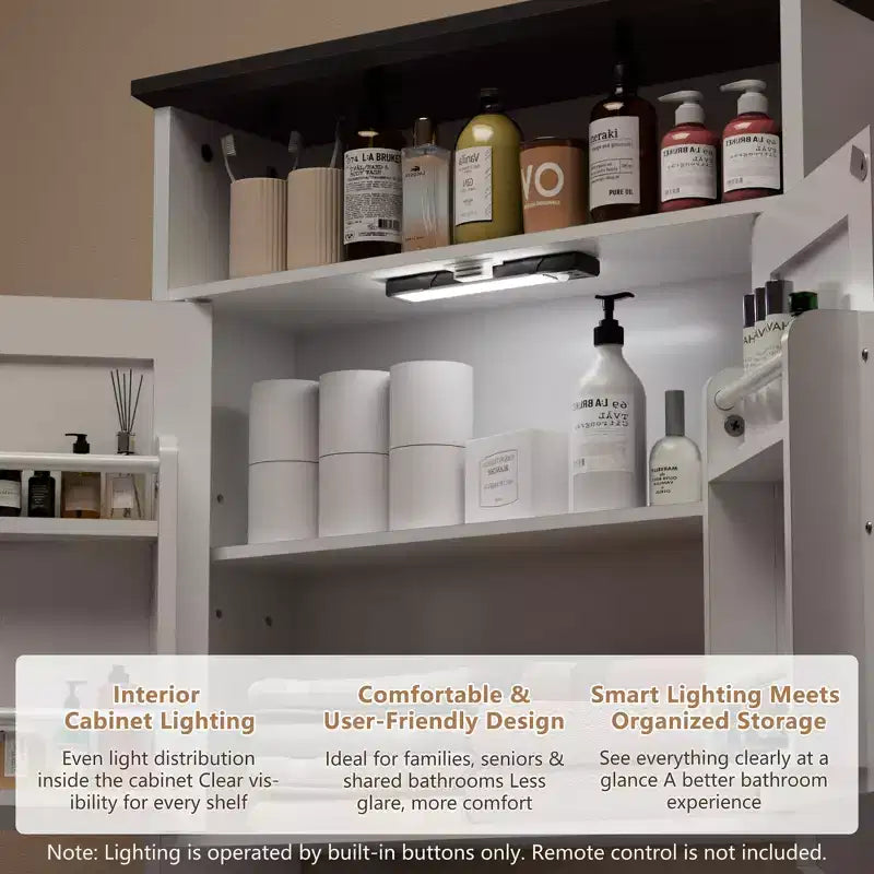 Bathroom Wall Cabinet with Sensor Light, Wall Mounted Medicine Cabinet with Storage Shelves and Towel Bar for Bathroom or Laundry Room, White