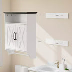 Bathroom Wall Cabinet with Sensor Light, Wall Mounted Medicine Cabinet with Storage Shelves and Towel Bar for Bathroom or Laundry Room, White