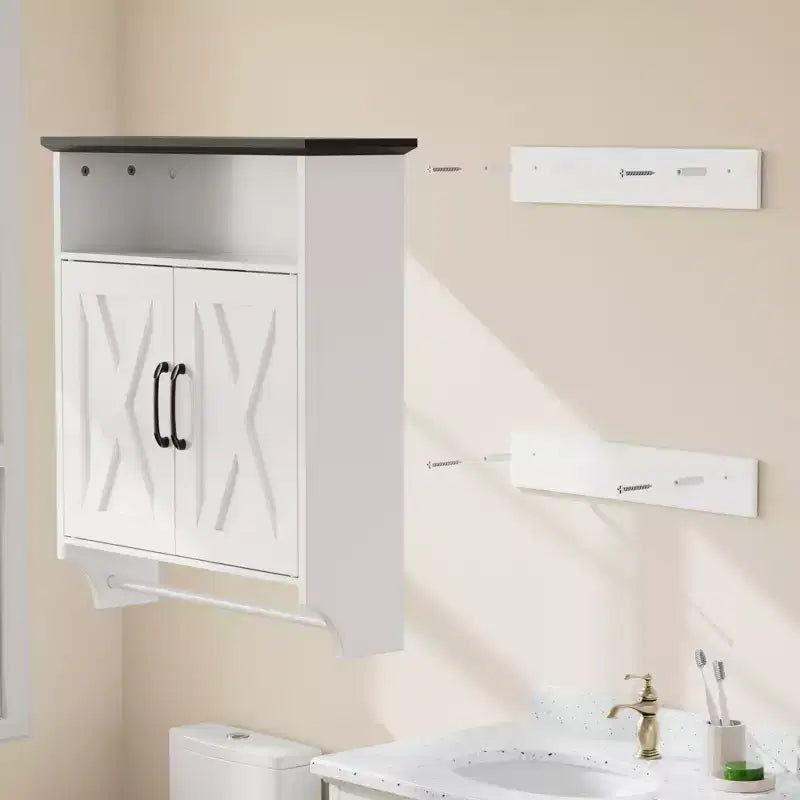 Bathroom Wall Cabinet with Sensor Light, Wall Mounted Medicine Cabinet with Storage Shelves and Towel Bar for Bathroom or Laundry Room, White