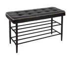 Shoe Rack Bench, Mid-Century Modern Storage Bench for Entryway, Crafted in Waxy Leather with Stitching Detail, 300 Lb Load Capacity, Waxy Black Finish