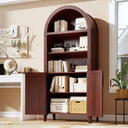 Arched Bookcase with Doors - 5-Tier Open Display Shelf, Modern Bookshelf Storage Cabinet for Home Office Living Room Library