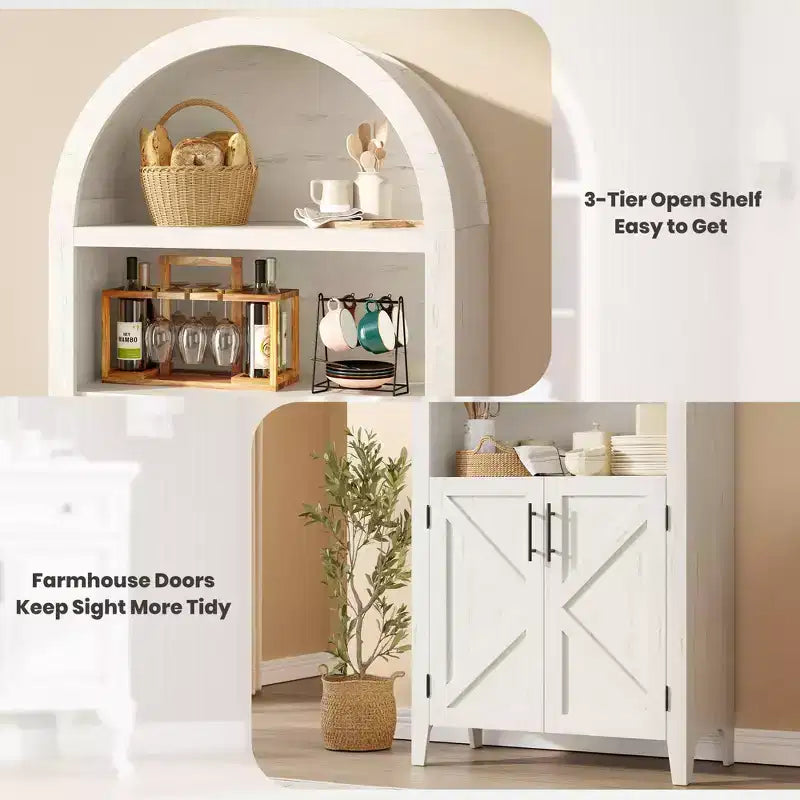 Arched Bookcase with Doors - 5-Tier Open Display Shelf, Modern Bookshelf Storage Cabinet for Home Office Living Room Library