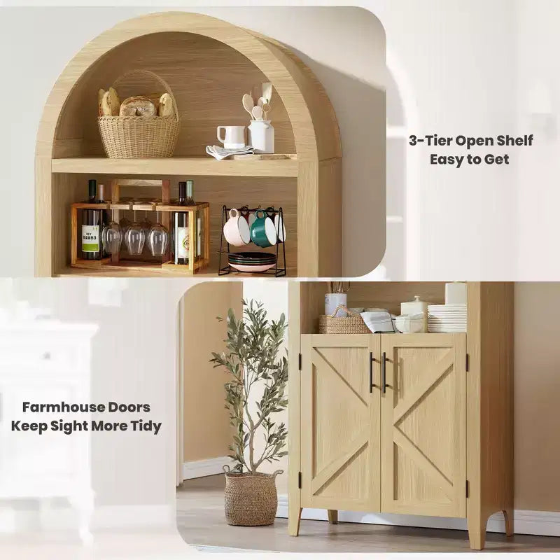 Arched Bookcase with Doors - 5-Tier Open Display Shelf, Modern Bookshelf Storage Cabinet for Home Office Living Room Library