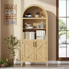 Arched Bookcase with Doors - 5-Tier Open Display Shelf, Modern Bookshelf Storage Cabinet for Home Office Living Room Library