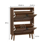 23.62-inch Mid-Century Modern Freestanding Shoe Cabinet, Railing Style with 2 Flip-Top Drawers, Ideal for Hallways and Entrances, Walnut