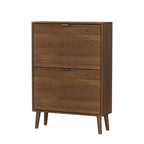 23.62-inch Mid-Century Modern Freestanding Shoe Cabinet, Railing Style with 2 Flip-Top Drawers, Ideal for Hallways and Entrances, Walnut