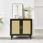 JVNOXK Sideboard with Natural Rattan Door Panels and Adjustable Shelves Rattan Storage Cabinet for Bedrooms and Living Rooms Black