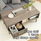Coffee Table,39.4  Center Table with Storage Drawer, Open Shelf,Rectangle Coffee Table with Wooden Legs for Living Room,Easy Assembly