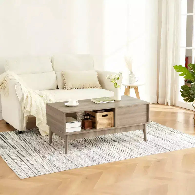 Coffee Table,39.4  Center Table with Storage Drawer, Open Shelf,Rectangle Coffee Table with Wooden Legs for Living Room,Easy Assembly