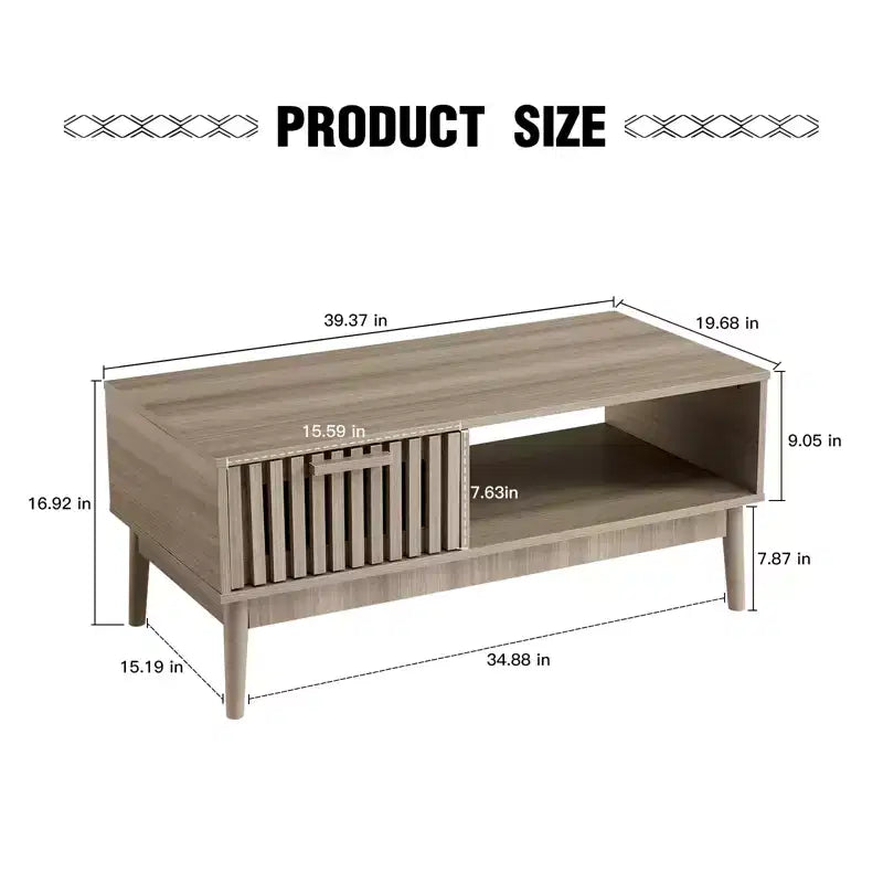 Coffee Table,39.4  Center Table with Storage Drawer, Open Shelf,Rectangle Coffee Table with Wooden Legs for Living Room,Easy Assembly