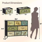Wide 8 Drawer Dresser Fabric Storage Chest Rustic Wood Top Industrial Metal Frame Large Organizer Unit Bedroom Living Room Closet