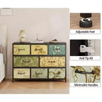 Wide 8 Drawer Dresser Fabric Storage Chest Rustic Wood Top Industrial Metal Frame Large Organizer Unit Bedroom Living Room Closet