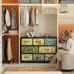 Wide 8 Drawer Dresser Fabric Storage Chest Rustic Wood Top Industrial Metal Frame Large Organizer Unit Bedroom Living Room Closet