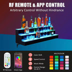 LED Lighted 3-Tier 48 Inch Liquor Bottle Display Shelf, 16 Colors 4 Modes, Remote & App Control, Wall-Mounted Acrylic Bar Shelf for Home/Kitchen