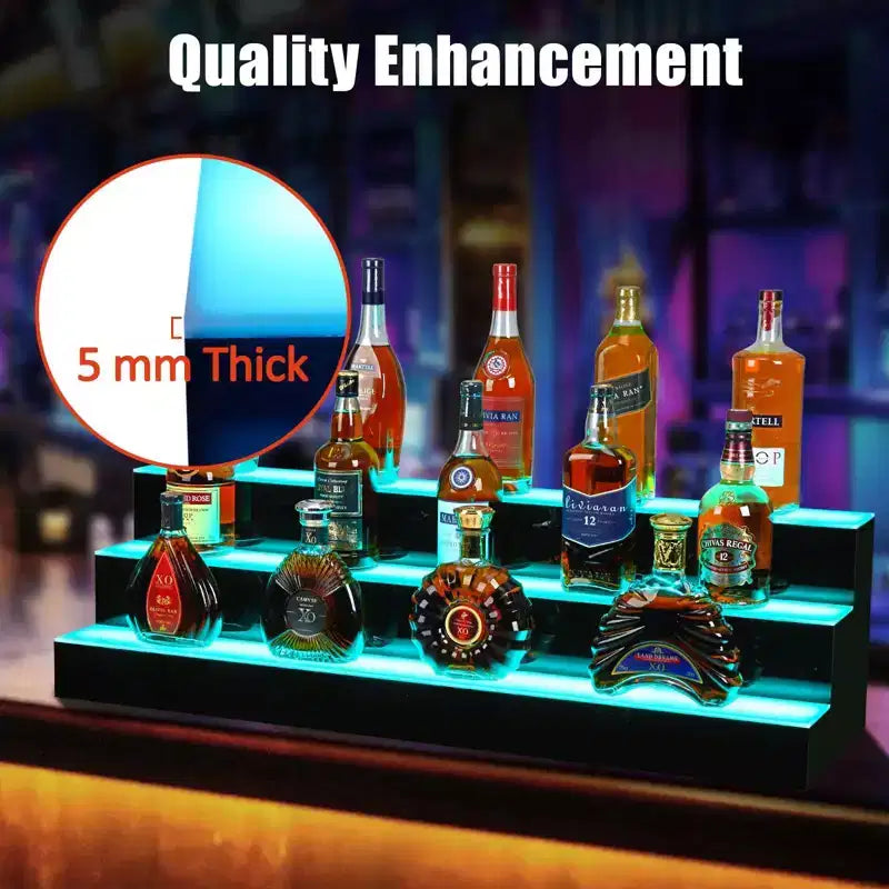 LED Lighted 3-Tier 48 Inch Liquor Bottle Display Shelf, 16 Colors 4 Modes, Remote & App Control, Wall-Mounted Acrylic Bar Shelf for Home/Kitchen