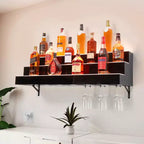 LED Lighted 3-Tier 48 Inch Liquor Bottle Display Shelf, 16 Colors 4 Modes, Remote & App Control, Wall-Mounted Acrylic Bar Shelf for Home/Kitchen