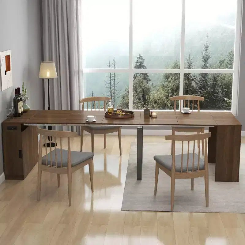 Extendable Dining Table for 6-8 People with Storage, Wooden Console Table with Outlet, Space-saving Expanding Table for Living Room, Party