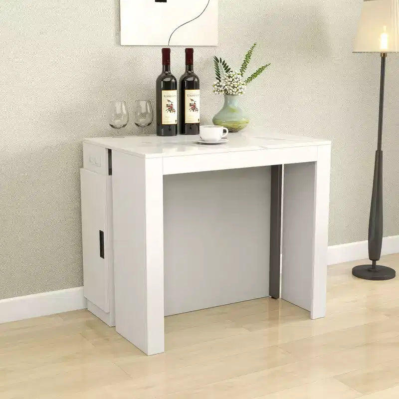 Extendable Dining Table for 6-8 People with Storage, Wooden Console Table with Outlet, Space-saving Expanding Table for Living Room, Party