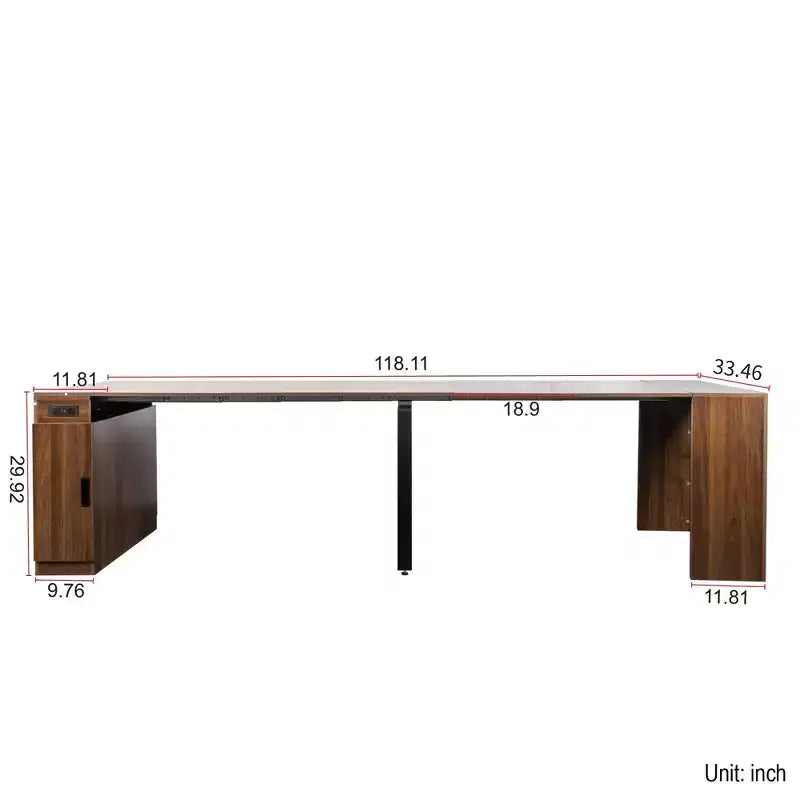 Extendable Dining Table for 6-8 People with Storage, Wooden Console Table with Outlet, Space-saving Expanding Table for Living Room, Party