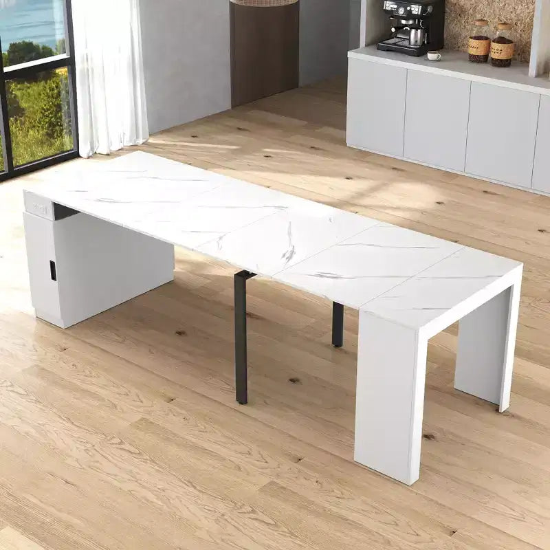 Extendable Dining Table for 6-8 People with Storage, Wooden Console Table with Outlet, Space-saving Expanding Table for Living Room, Party