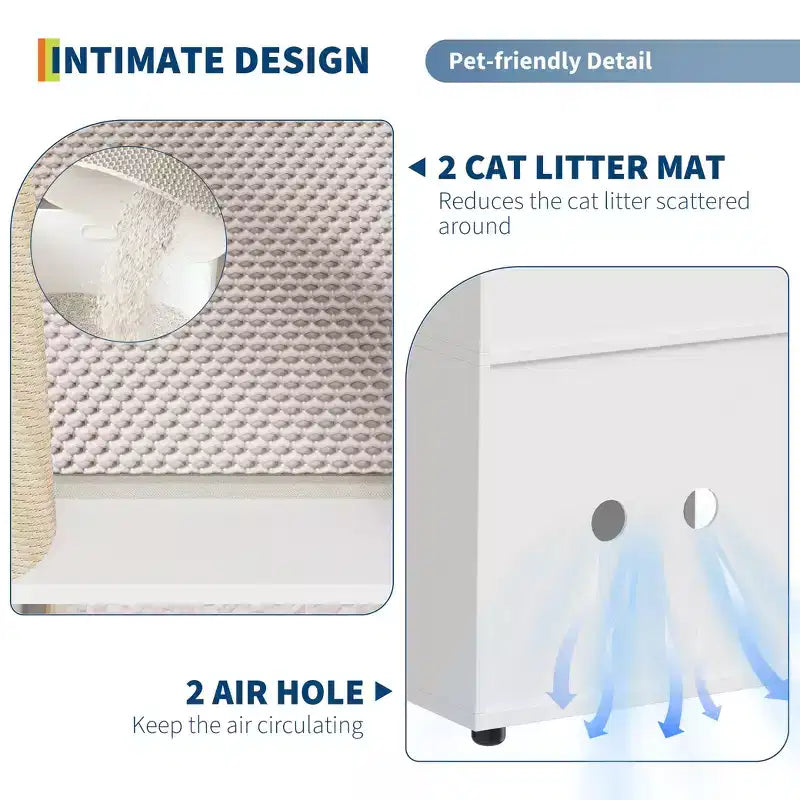 Modern Wooden Double Cat Litter Box Enclosure with Scratching Posts & Hidden Storage, Indoor Pet House End Table for 2 Cats