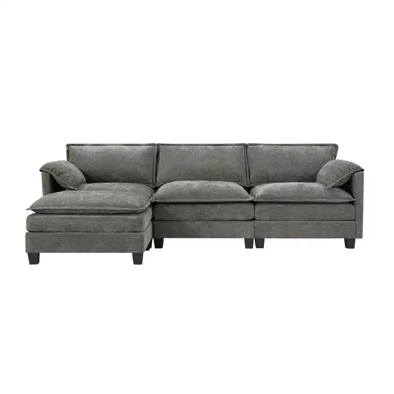 Mid-Century Modern 3-Seater Cloud Sofa with Double-Layer Cushions, Comfortable Upholstered Couch for Living Room, Bedroom-Panipeachy