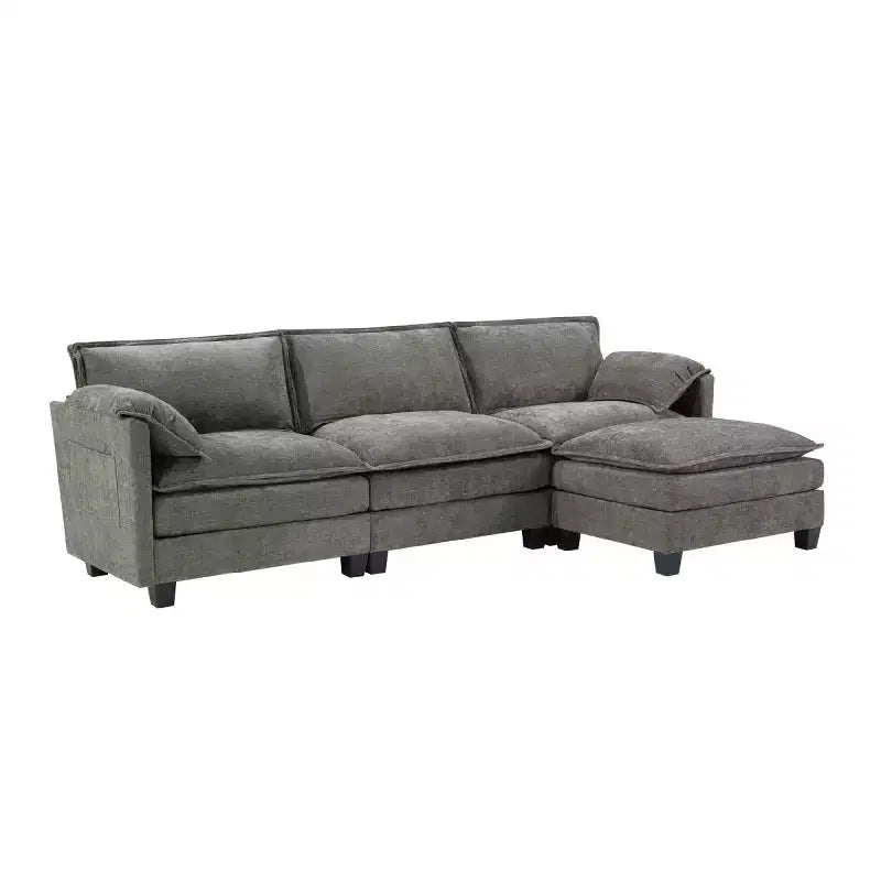 Mid-Century Modern 3-Seater Cloud Sofa with Double-Layer Cushions, Comfortable Upholstered Couch for Living Room, Bedroom-Panipeachy