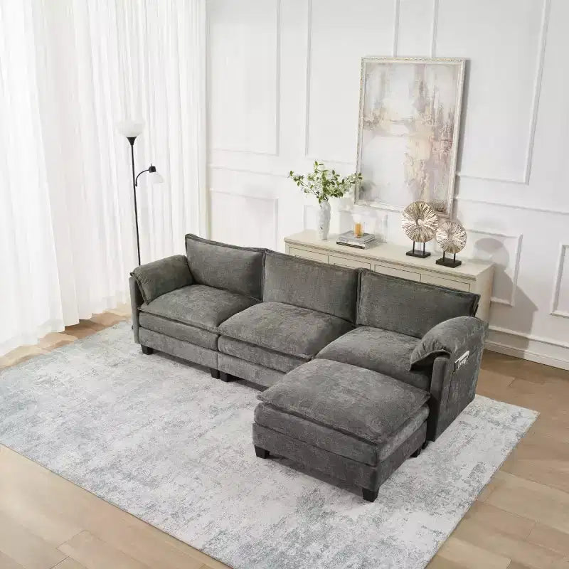 Mid-Century Modern 3-Seater Cloud Sofa with Double-Layer Cushions, Comfortable Upholstered Couch for Living Room, Bedroom-Panipeachy
