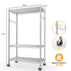 3-Tier Rolling Garment Rack - Heavy Duty Metal Clothes Organizer w/ Dual Rods & Shelves