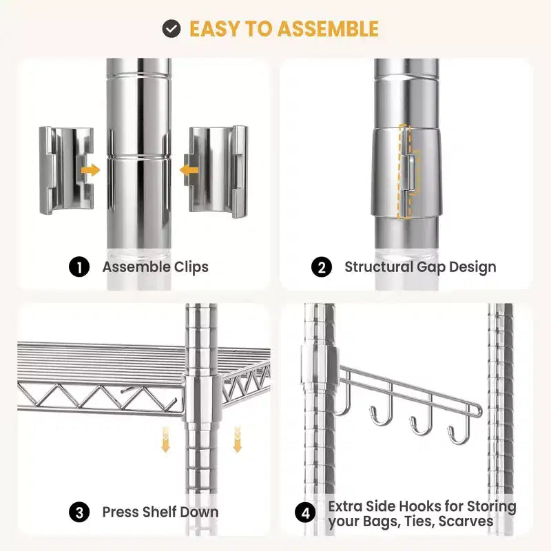 3-Tier Rolling Garment Rack - Heavy Duty Metal Clothes Organizer w/ Dual Rods & Shelves