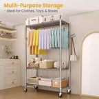 3-Tier Rolling Garment Rack - Heavy Duty Metal Clothes Organizer w/ Dual Rods & Shelves