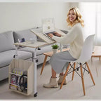Adjustable Hospital Bed Table on Wheels with Tilting Top, Fits Laptops & Meals in Bed, Height & Length Rolling Desk for Home and Medical Use