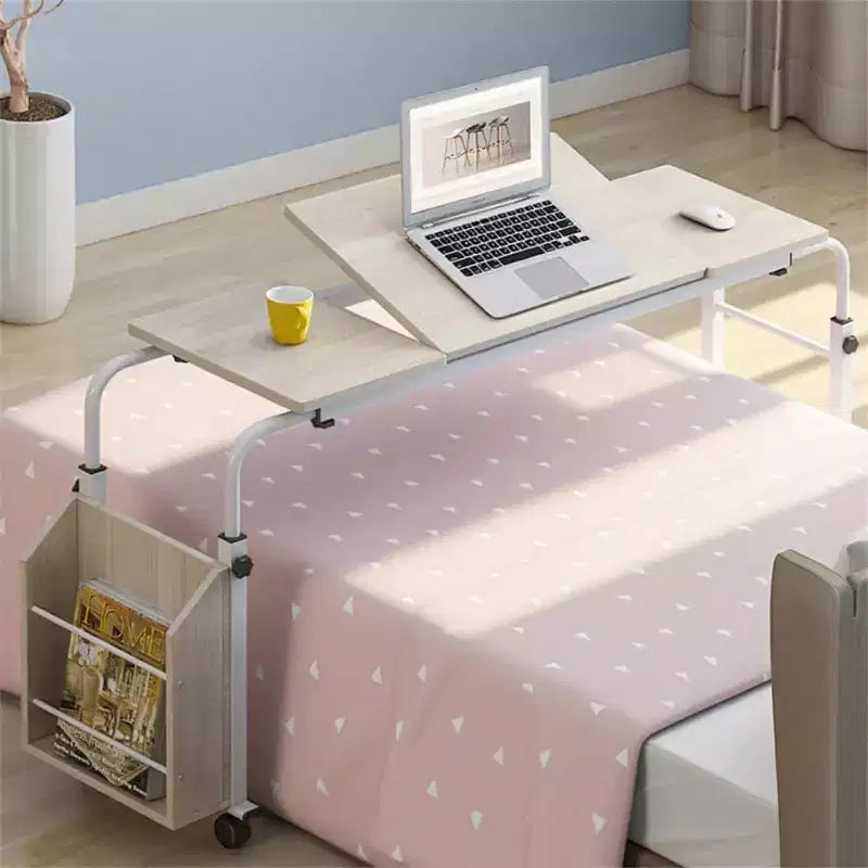 Adjustable Hospital Bed Table on Wheels with Tilting Top, Fits Laptops & Meals in Bed, Height & Length Rolling Desk for Home and Medical Use