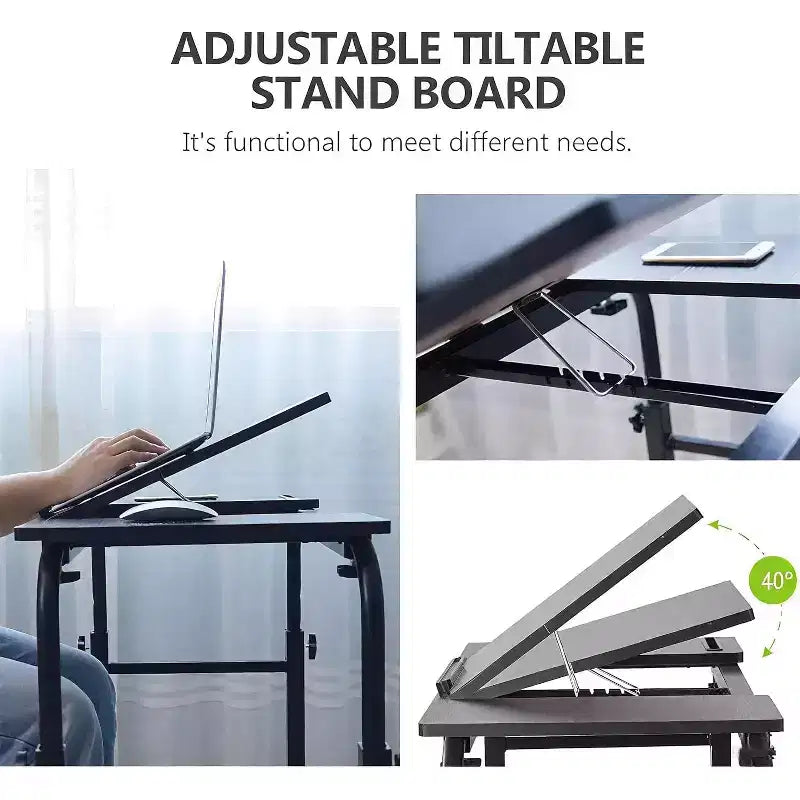 Adjustable Hospital Bed Table on Wheels with Tilting Top, Fits Laptops & Meals in Bed, Height & Length Rolling Desk for Home and Medical Use