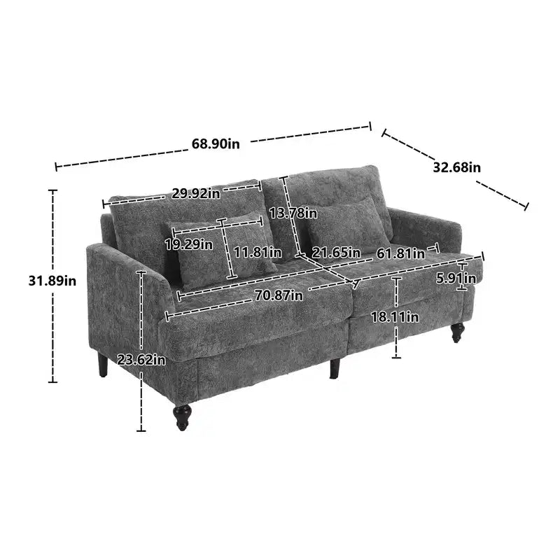 68.9 Inch Modern Chenille Loveseat Sofa, 2 Seater Sofa with Removable Seat Cushion for Living Room, Apartment, Bedroom