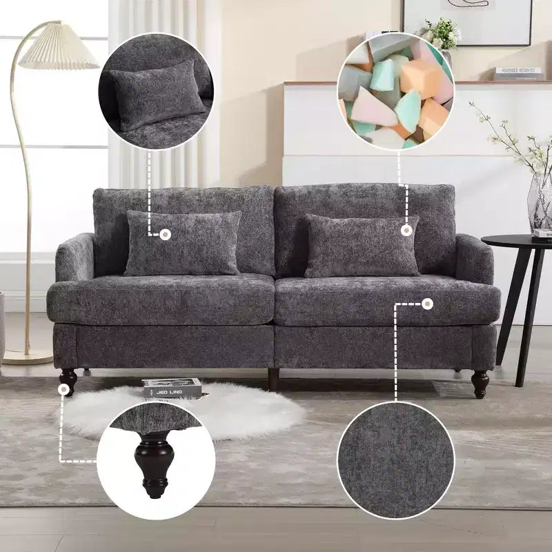 68.9 Inch Modern Chenille Loveseat Sofa, 2 Seater Sofa with Removable Seat Cushion for Living Room, Apartment, Bedroom