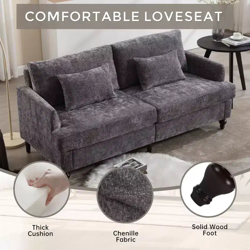 68.9 Inch Modern Chenille Loveseat Sofa, 2 Seater Sofa with Removable Seat Cushion for Living Room, Apartment, Bedroom