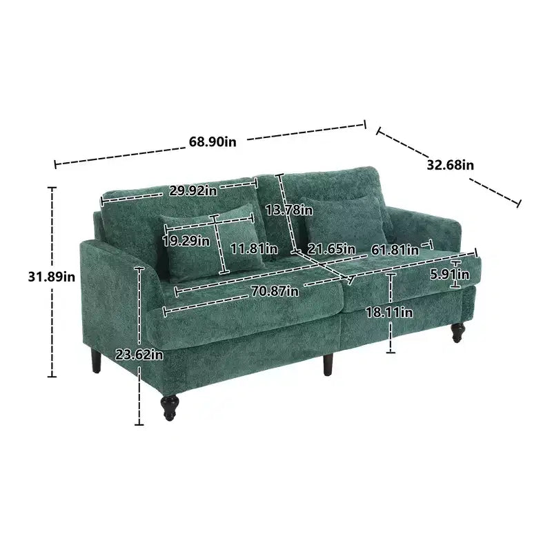 68.9 Inch Modern Chenille Loveseat Sofa, 2 Seater Sofa with Removable Seat Cushion for Living Room, Apartment, Bedroom