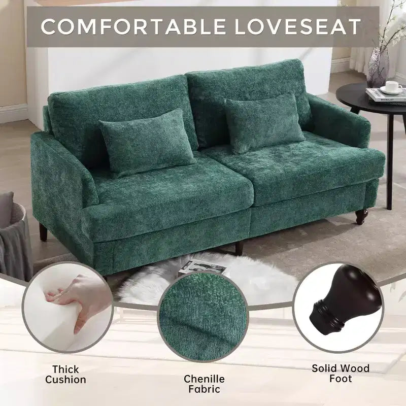 68.9 Inch Modern Chenille Loveseat Sofa, 2 Seater Sofa with Removable Seat Cushion for Living Room, Apartment, Bedroom