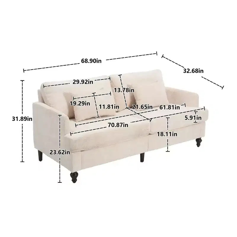 68.9 Inch Modern Chenille Loveseat Sofa, 2 Seater Sofa with Removable Seat Cushion for Living Room, Apartment, Bedroom